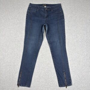 Cache Womens 4 Dark Wash Skinny Leg Zipper Ankle Jeans Stretch Denim